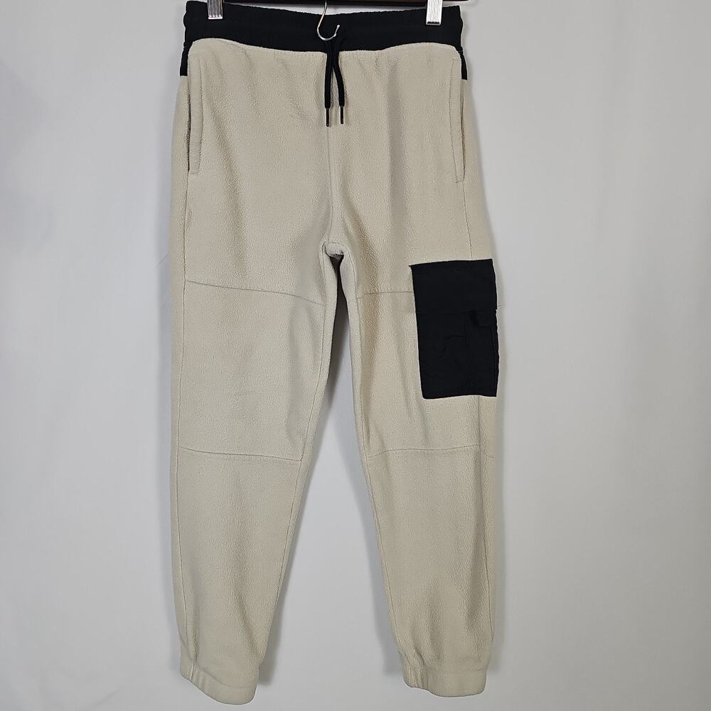 Athletic Works Boys Fleece Cargo Jogger Pants Cream Beige Sherpa Size L 10-12